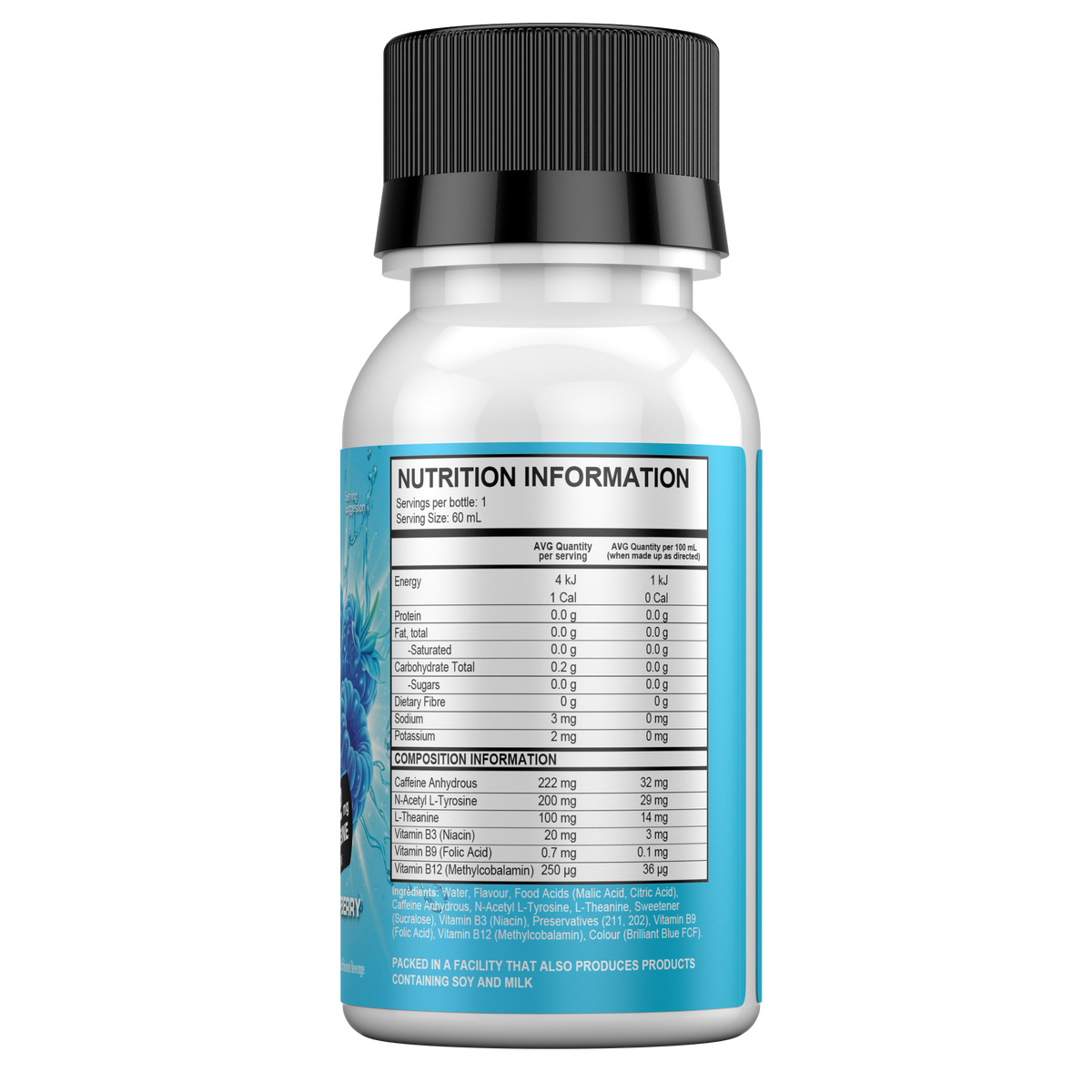 Headshot Energy Shot – Blue Raspberry, side label