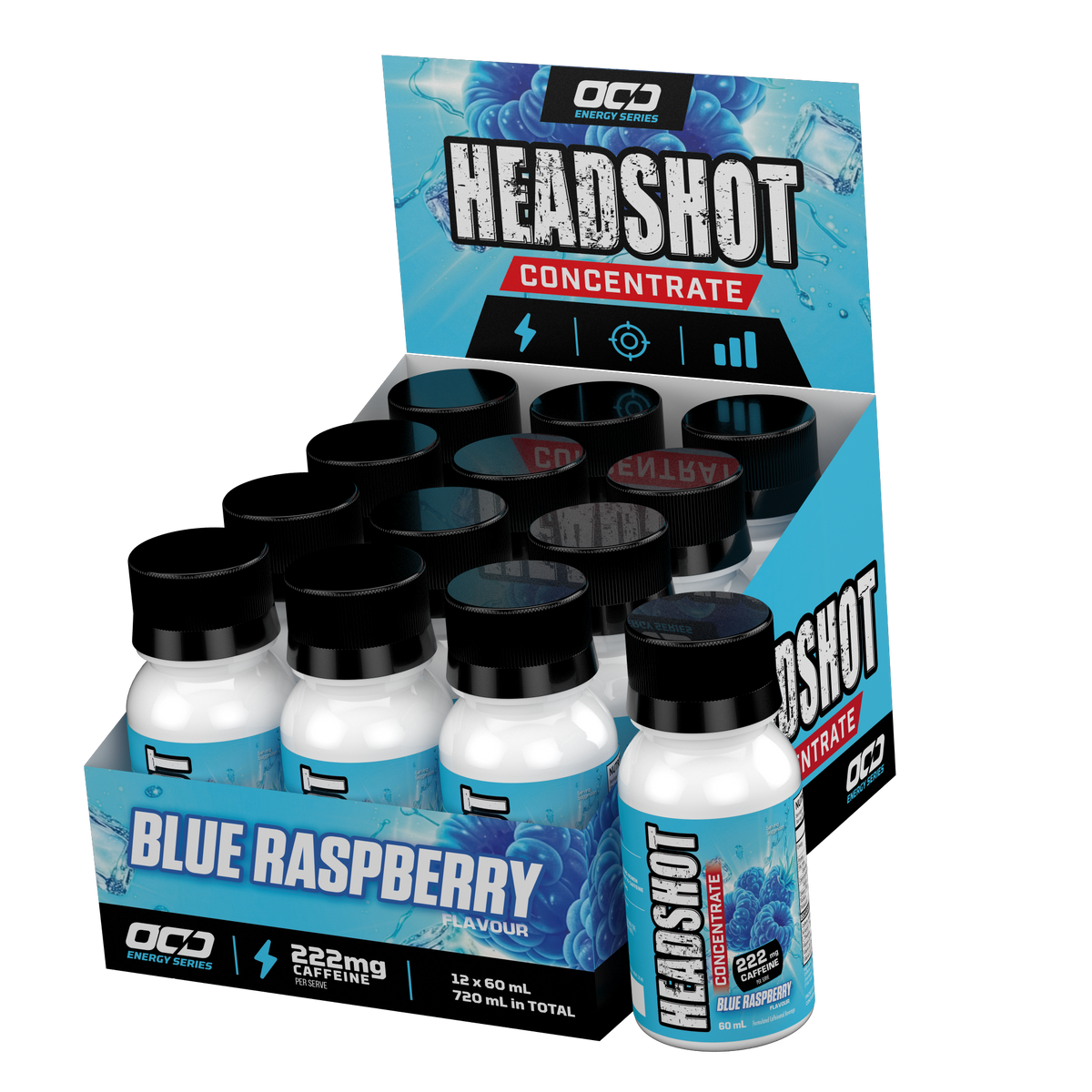 Headshot Energy Shots – Blue Raspberry, box of 12