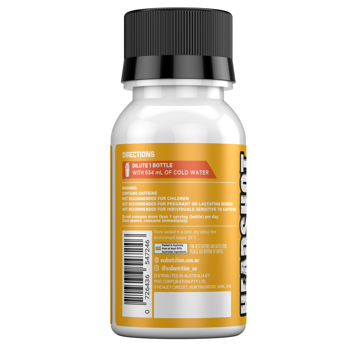 Headshot Energy Shot – Mango, nutrition panel