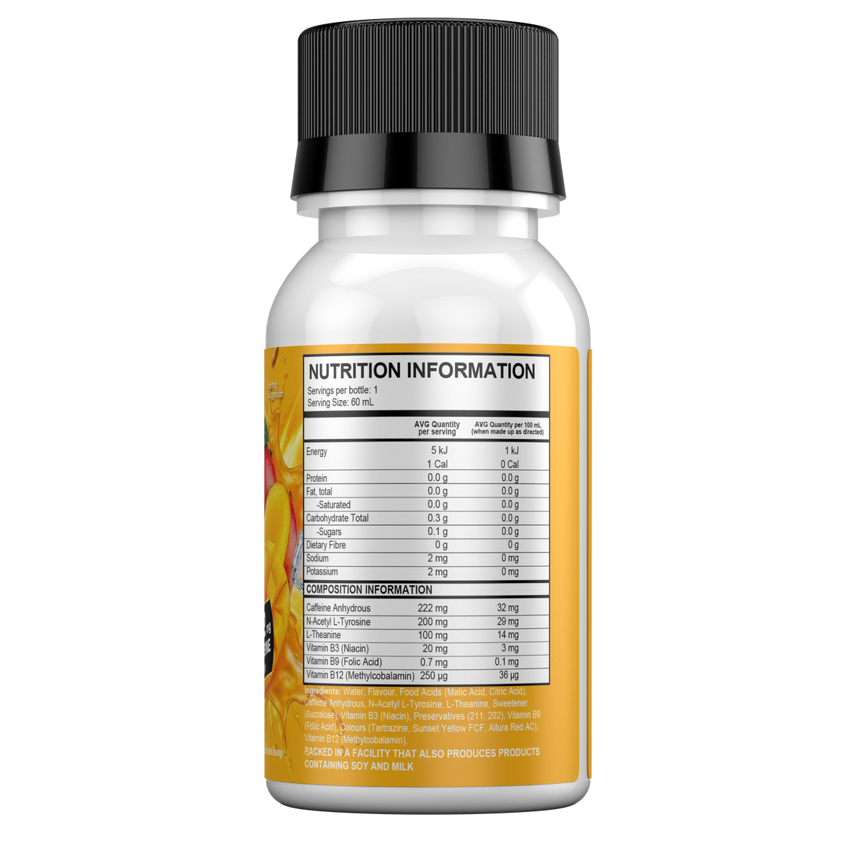 Headshot Energy Shot – Mango, side label