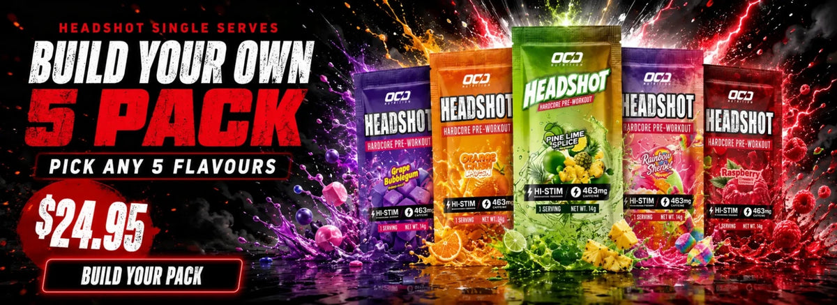 Headshot single serves — build your own 5 pack, pick any 5 flavours, $24.95