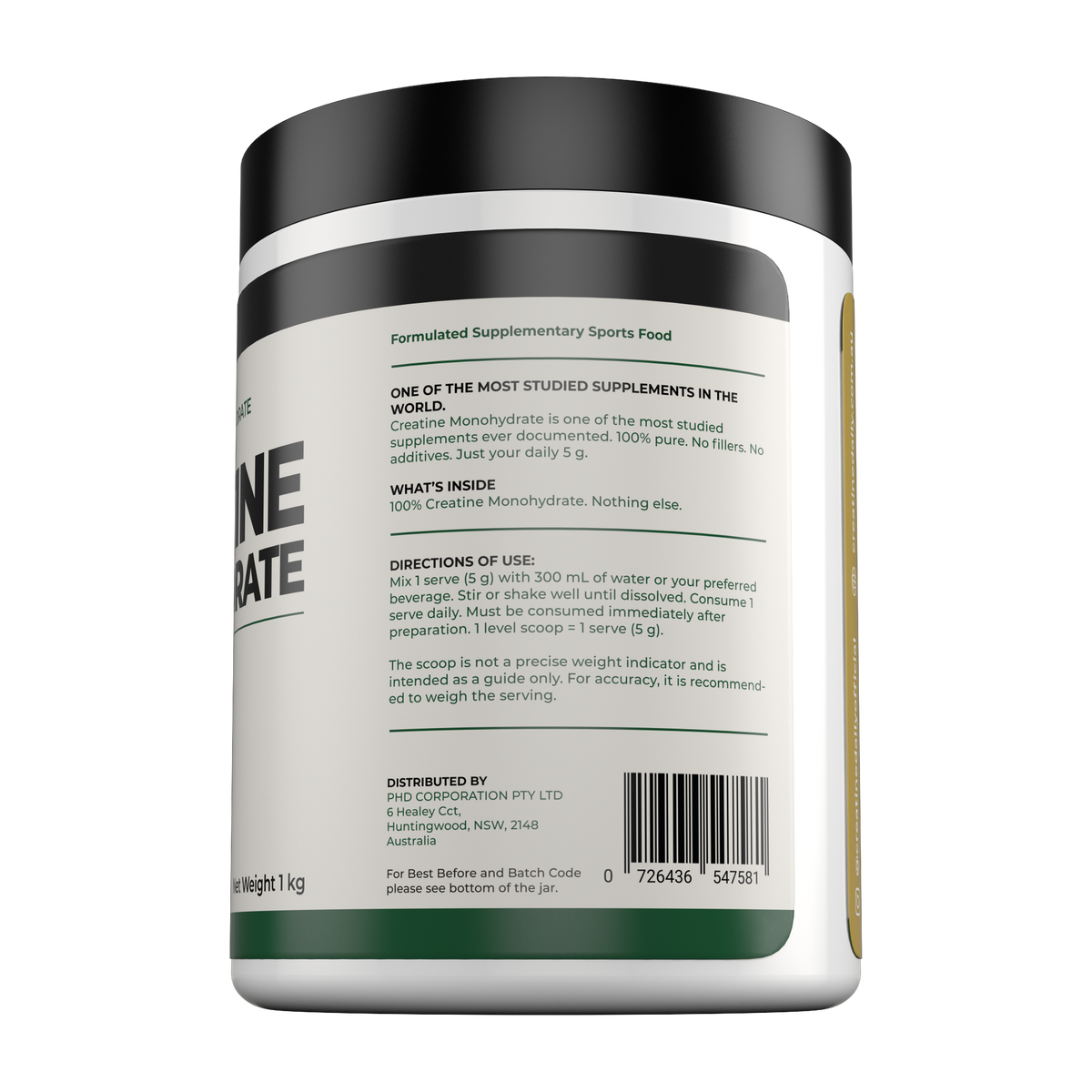 Creatine Daily 1 kg directions and barcode side